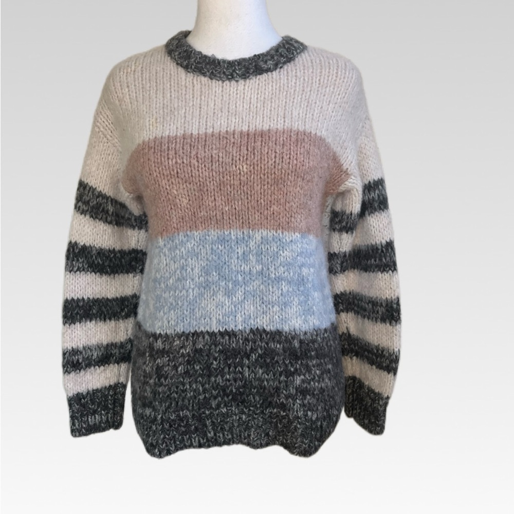 American Eagle Outfitters Colorblock Sweater - Cream, Blue, Pink, Gray size S